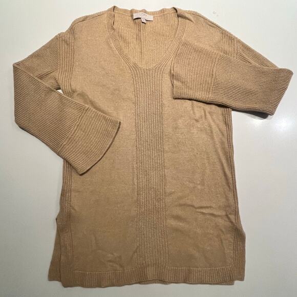 Loft Women Medium Camel Oversized Tunic Pullover Sweater Wool Blend V Neck - Picture 2 of 7